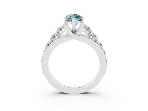 White gold Marquise Cut Aquamarine Engagement Ring with Pavé Band and Four-Prong Setting_3