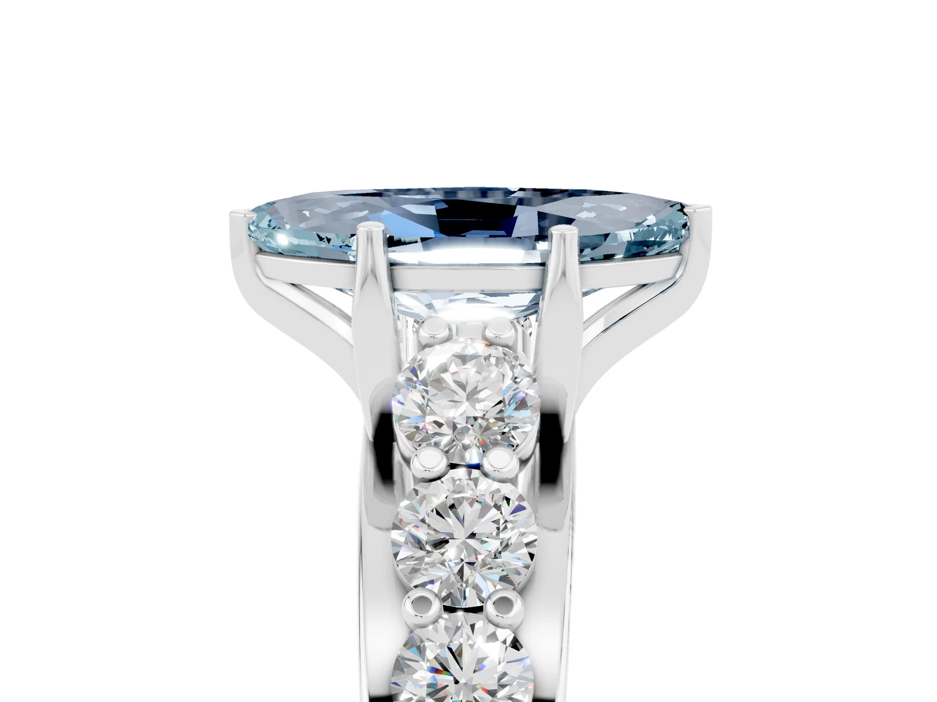 White gold Marquise Cut Aquamarine Engagement Ring with Pavé Band and Four-Prong Setting_5
