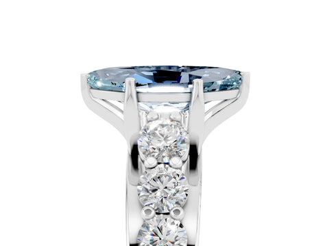 White gold Marquise Cut Aquamarine Engagement Ring with Pavé Band and Four-Prong Setting_5