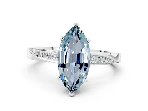 White gold Marquise Cut Aquamarine Engagement Ring with Side Stone Accents and Four-Prong Setting_27