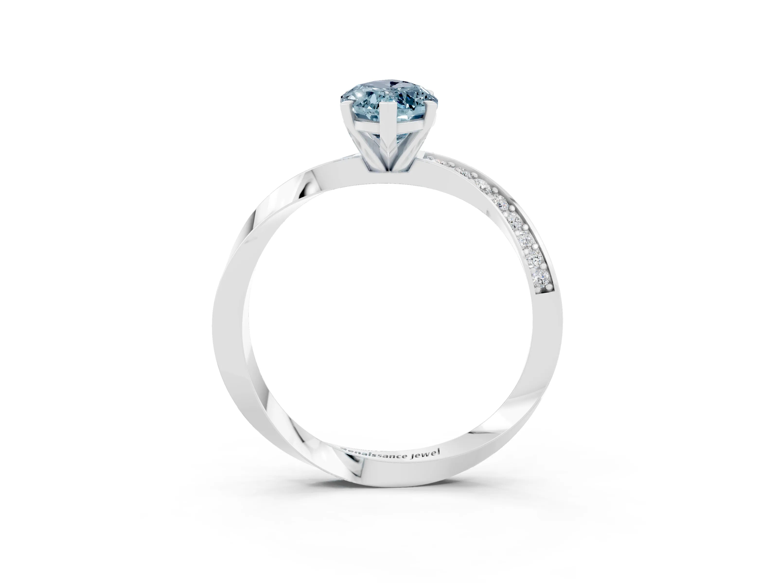 White gold Marquise Cut Aquamarine Engagement Ring with Side Stone Accents and Four-Prong Setting_30