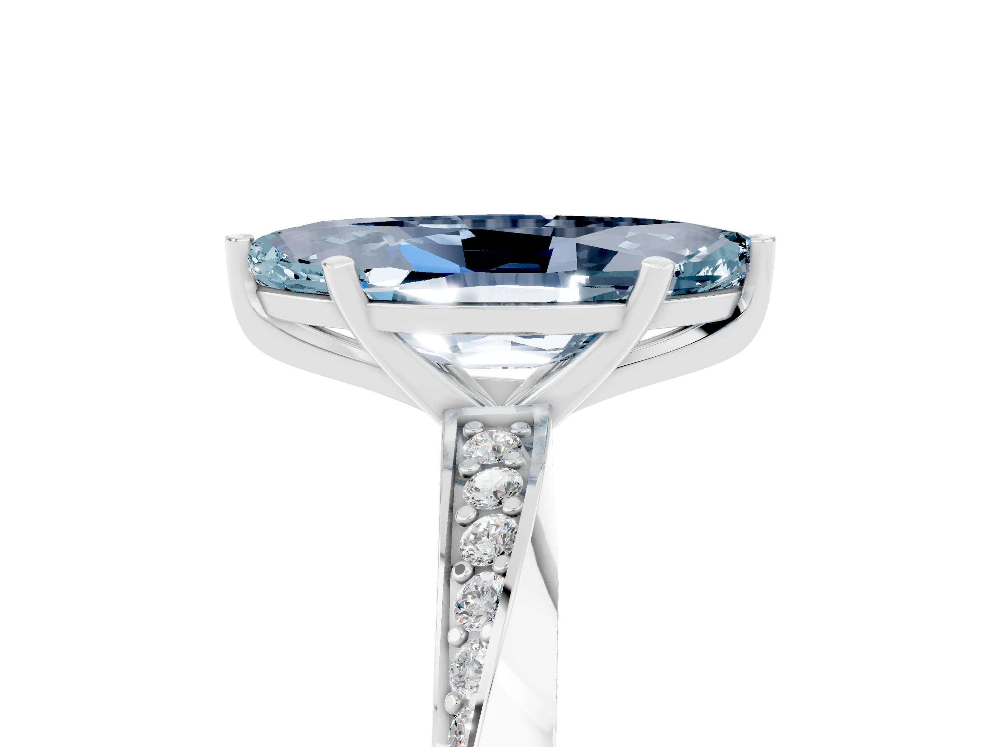White gold Marquise Cut Aquamarine Engagement Ring with Side Stone Accents and Four-Prong Setting_32