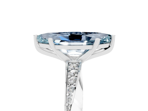 White gold Marquise Cut Aquamarine Engagement Ring with Side Stone Accents and Four-Prong Setting_32