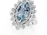 White gold Marquise Cut Aquamarine Floral Double Halo Engagement Ring with Prong Setting_109