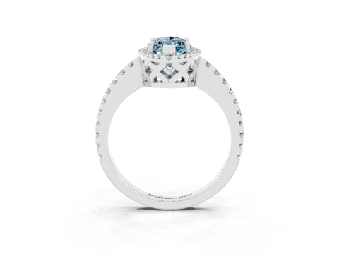 White gold Marquise Cut Aquamarine Halo Engagement Ring with Pavé Band and Prong Setting_15