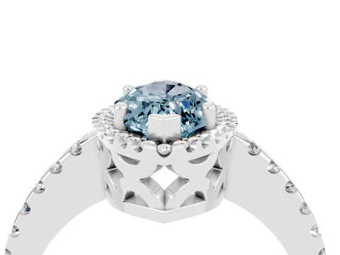 White gold Marquise Cut Aquamarine Halo Engagement Ring with Pavé Band and Prong Setting_16
