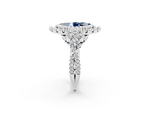 White gold Marquise Cut Aquamarine Halo Ring with Pavé Band and Four-Prong Setting_14