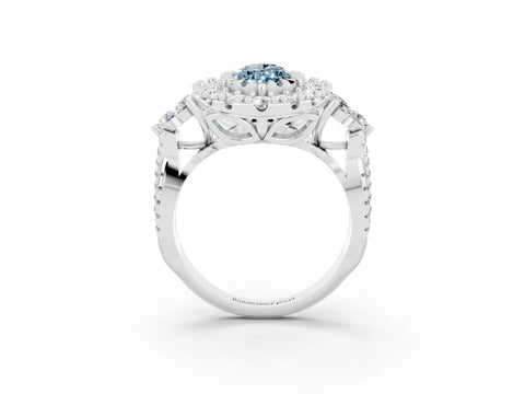 White gold Marquise Cut Aquamarine Halo Ring with Pavé Band and Four-Prong Setting_15