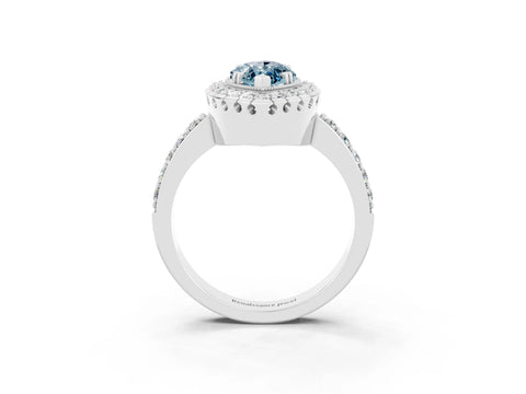 White gold Marquise Cut Aquamarine Halo Ring with Pavé Band and Prong Setting_3