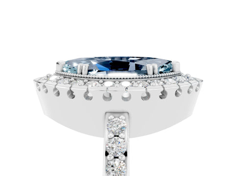 White gold Marquise Cut Aquamarine Halo Ring with Pavé Band and Prong Setting_5