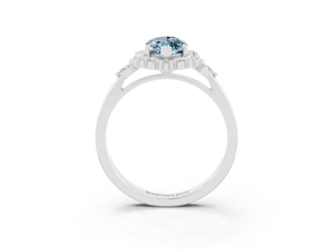 White gold Marquise Cut Aquamarine Halo Ring with Pear Side Stones and Prong Setting_27