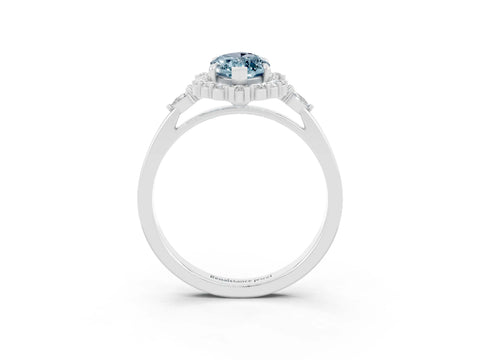 White gold Marquise Cut Aquamarine Halo Ring with Pear Side Stones and Prong Setting_37