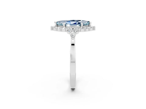 White gold Marquise Cut Aquamarine Halo Ring with Pear Side Stones and Prong Setting_38