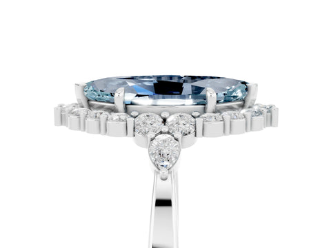 White gold Marquise Cut Aquamarine Halo Ring with Pear Side Stones and Prong Setting_53