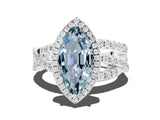 White gold Marquise Cut Aquamarine Halo Ring with Round Split Shank and Prong Setting_60