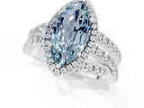 White gold Marquise Cut Aquamarine Halo Ring with Round Split Shank and Prong Setting_61