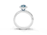 White gold Marquise Cut Aquamarine Halo Ring with Round Split Shank and Prong Setting_63