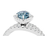White gold Marquise Cut Aquamarine Halo Ring with Round Split Shank and Prong Setting_70