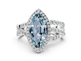 White gold Marquise Cut Aquamarine Halo Ring with Round Split Shank and Prong Setting_72