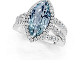 White gold Marquise Cut Aquamarine Halo Ring with Round Split Shank and Prong Setting_73