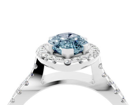 White gold Marquise Cut Aquamarine Halo Ring with Split Shank Pavé Band and Prong Setting_4