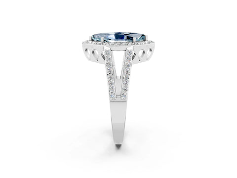 White gold Marquise Cut Aquamarine Halo Ring with Split Shank U-Prong Band and Four-Prong Setting_2