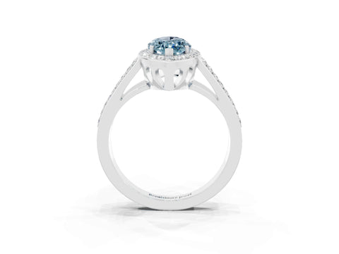 White gold Marquise Cut Aquamarine Halo Ring with Split Shank U-Prong Band and Four-Prong Setting_3