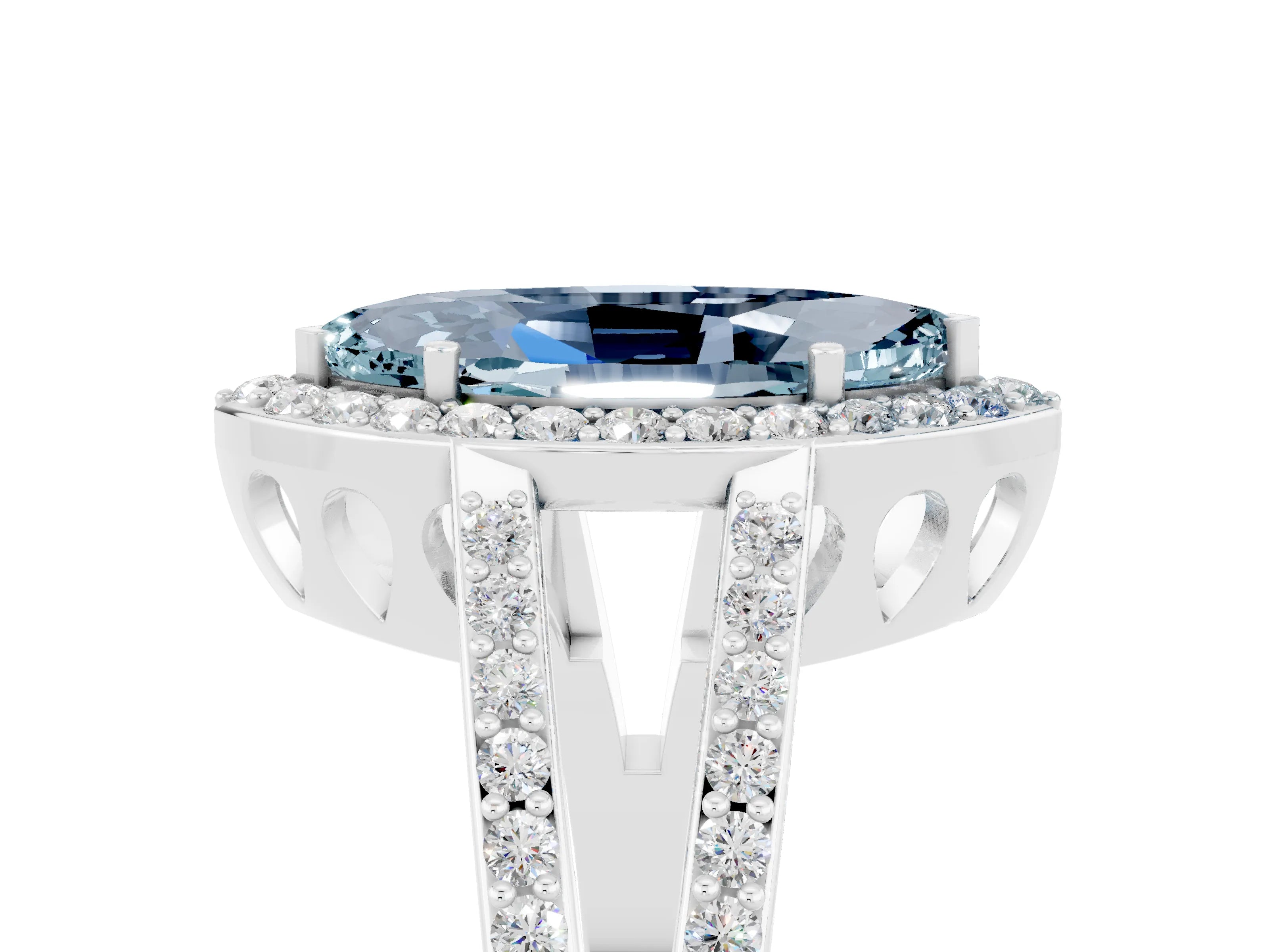 White gold Marquise Cut Aquamarine Halo Ring with Split Shank U-Prong Band and Four-Prong Setting_5