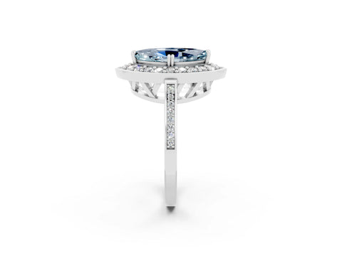 White gold Marquise Cut Aquamarine Halo Ring with Split Shank and Four-Prong Setting_14