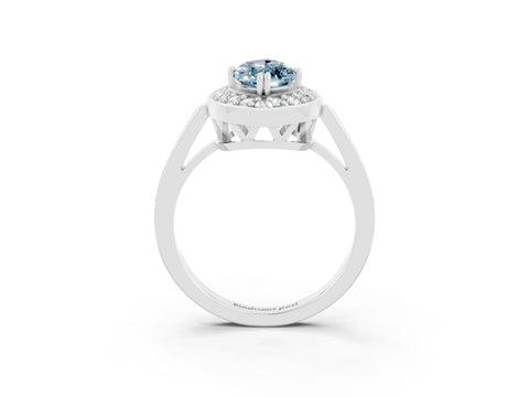 White gold Marquise Cut Aquamarine Halo Ring with Split Shank and Four-Prong Setting_3
