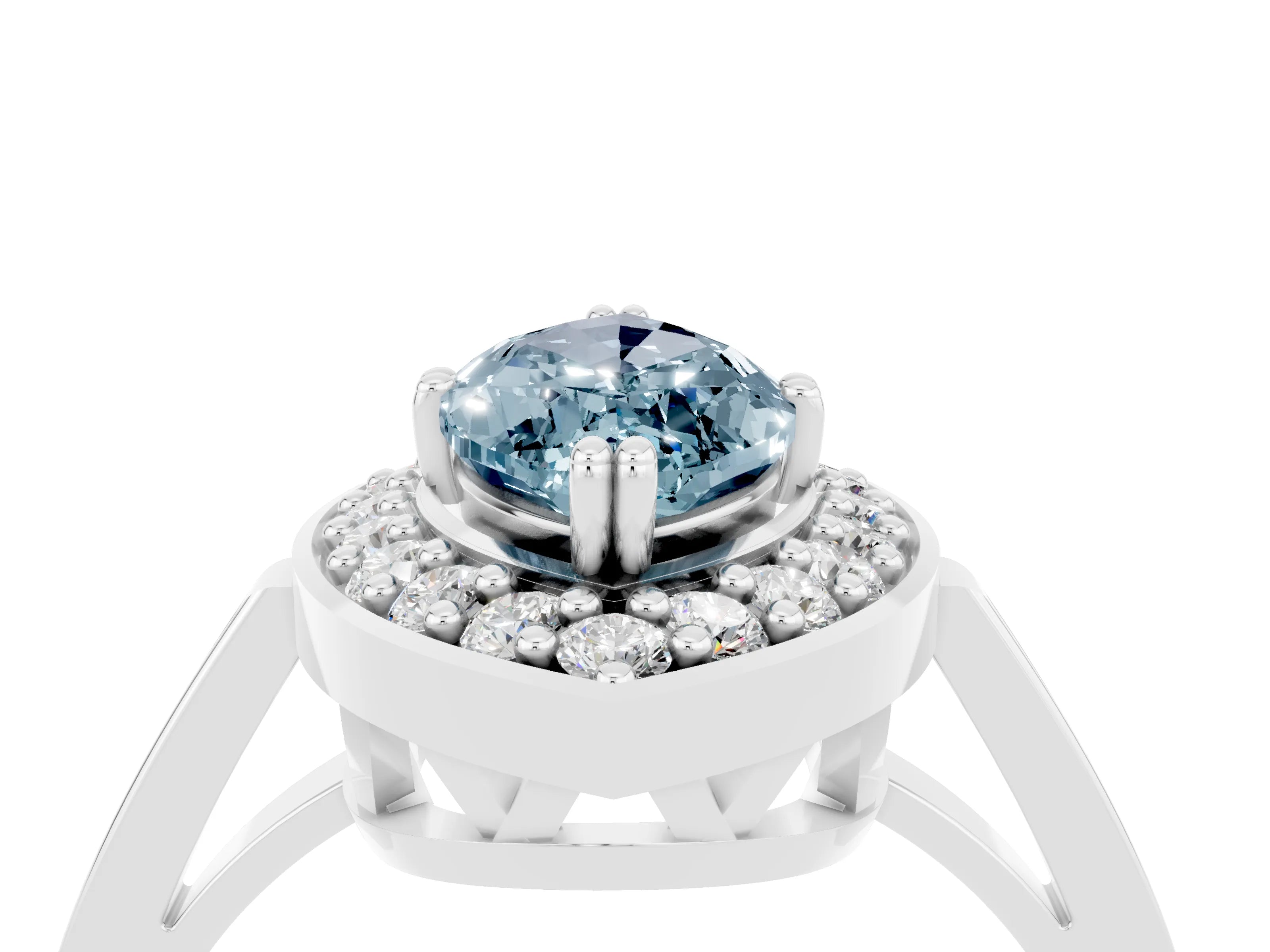White gold Marquise Cut Aquamarine Halo Ring with Split Shank and Four-Prong Setting_4