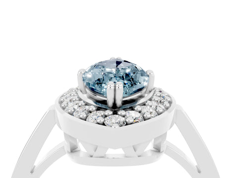 White gold Marquise Cut Aquamarine Halo Ring with Split Shank and Four-Prong Setting_4