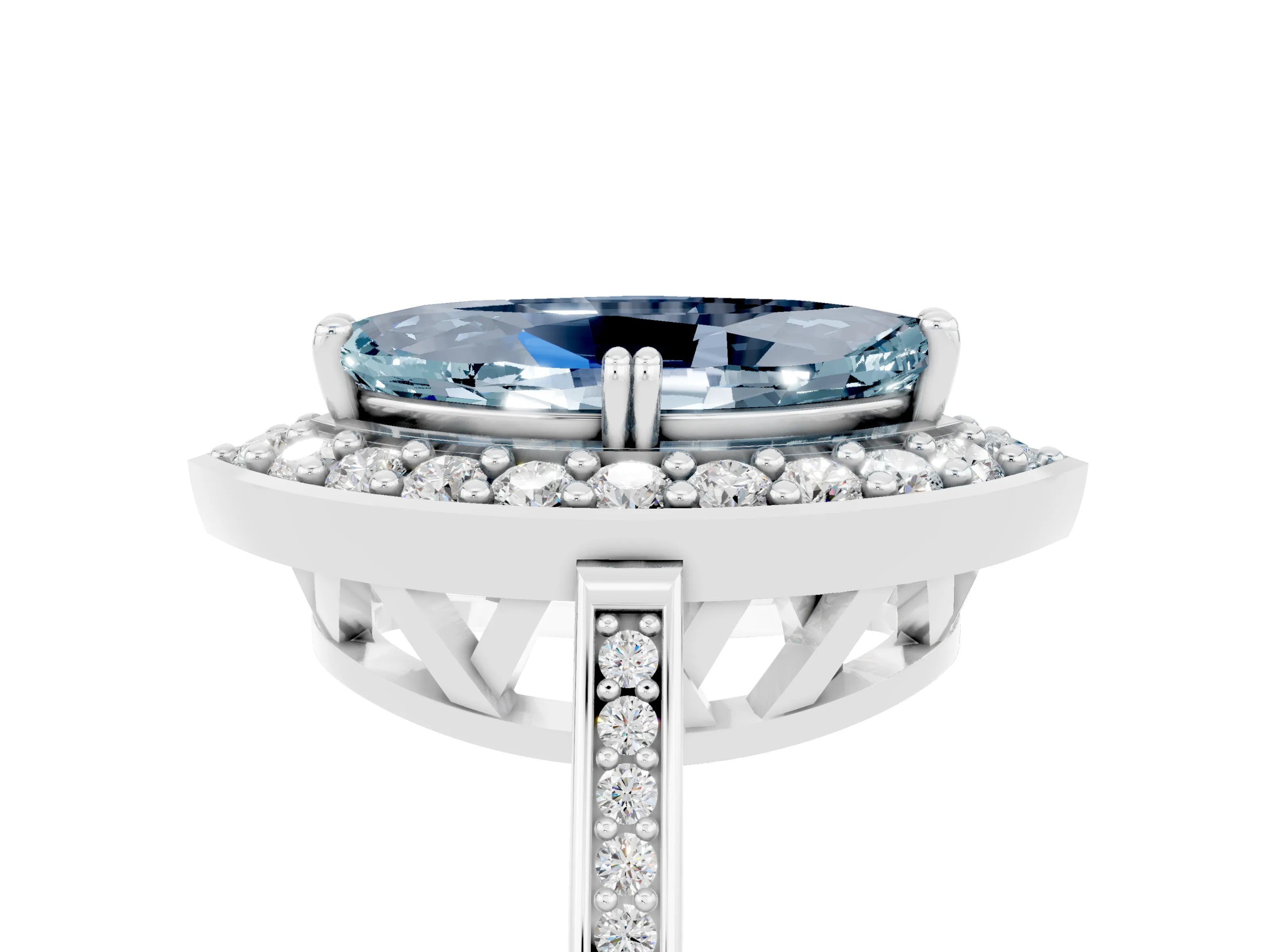 White gold Marquise Cut Aquamarine Halo Ring with Split Shank and Four-Prong Setting_5