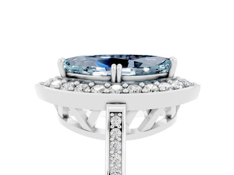 White gold Marquise Cut Aquamarine Halo Ring with Split Shank and Four-Prong Setting_5