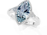 White gold Marquise Cut Aquamarine Halo Ring with Tapered Band and Four-Prong Setting_1