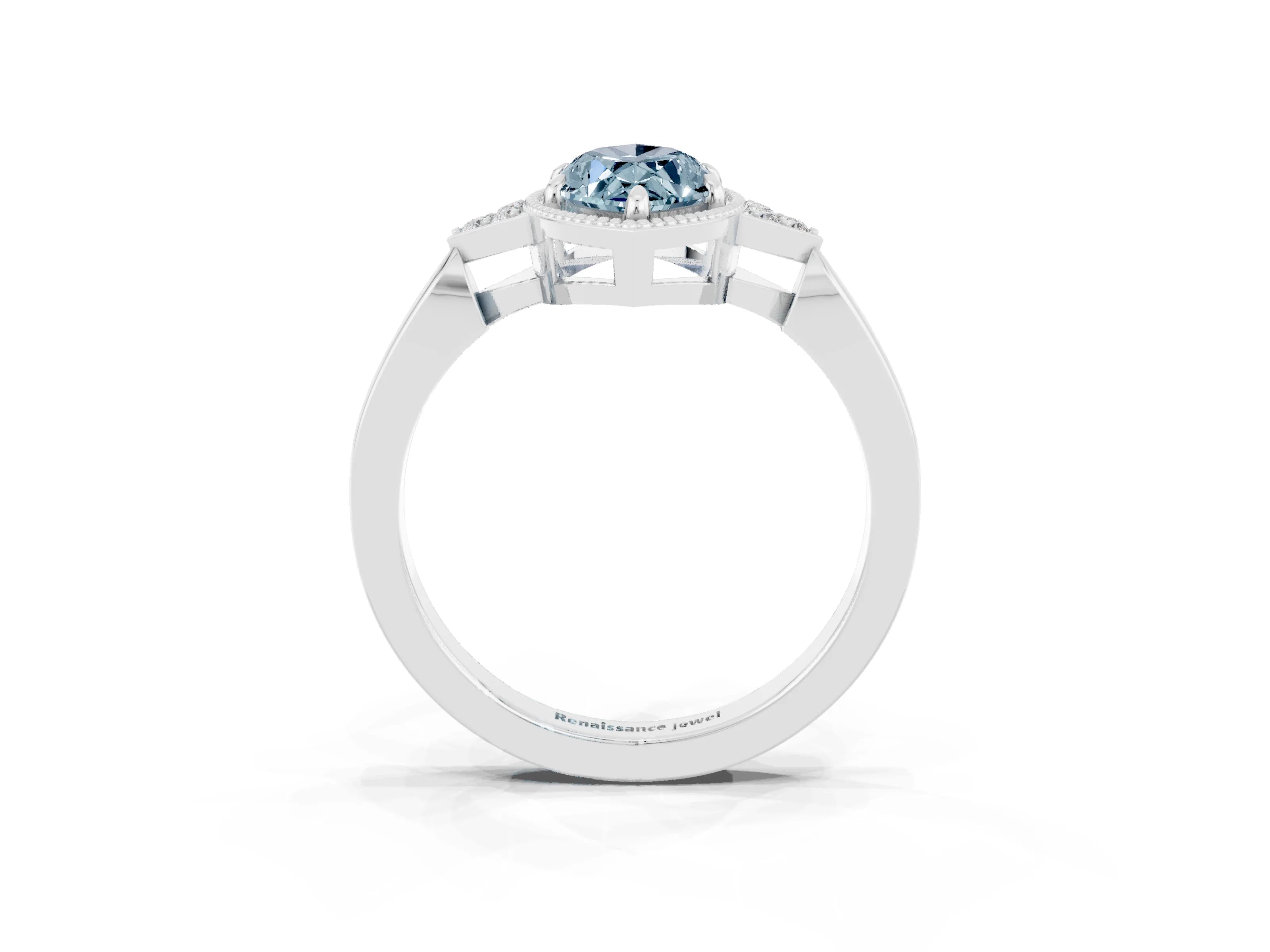 White gold Marquise Cut Aquamarine Halo Ring with Tapered Band and Four-Prong Setting_3