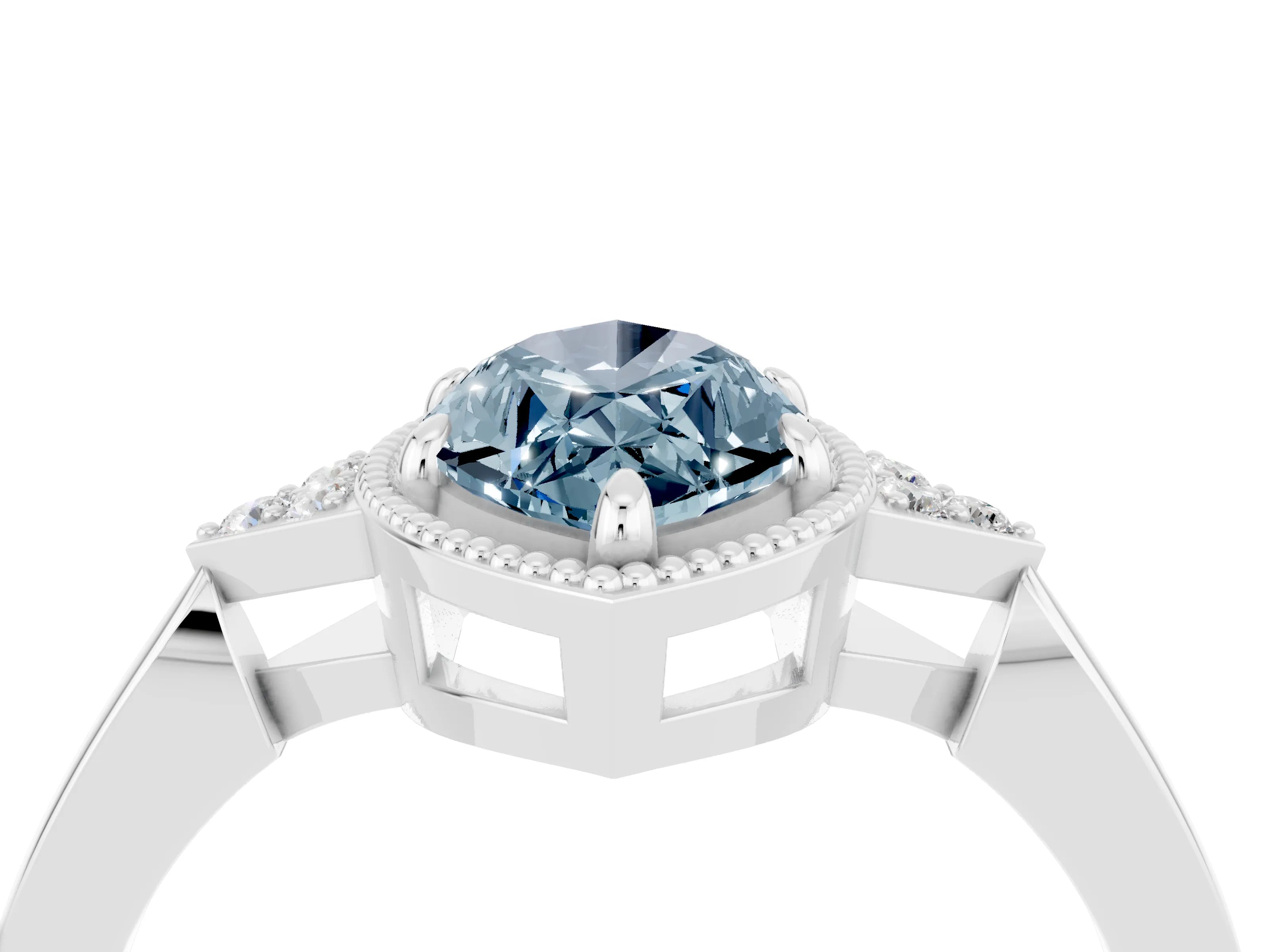 White gold Marquise Cut Aquamarine Halo Ring with Tapered Band and Four-Prong Setting_4