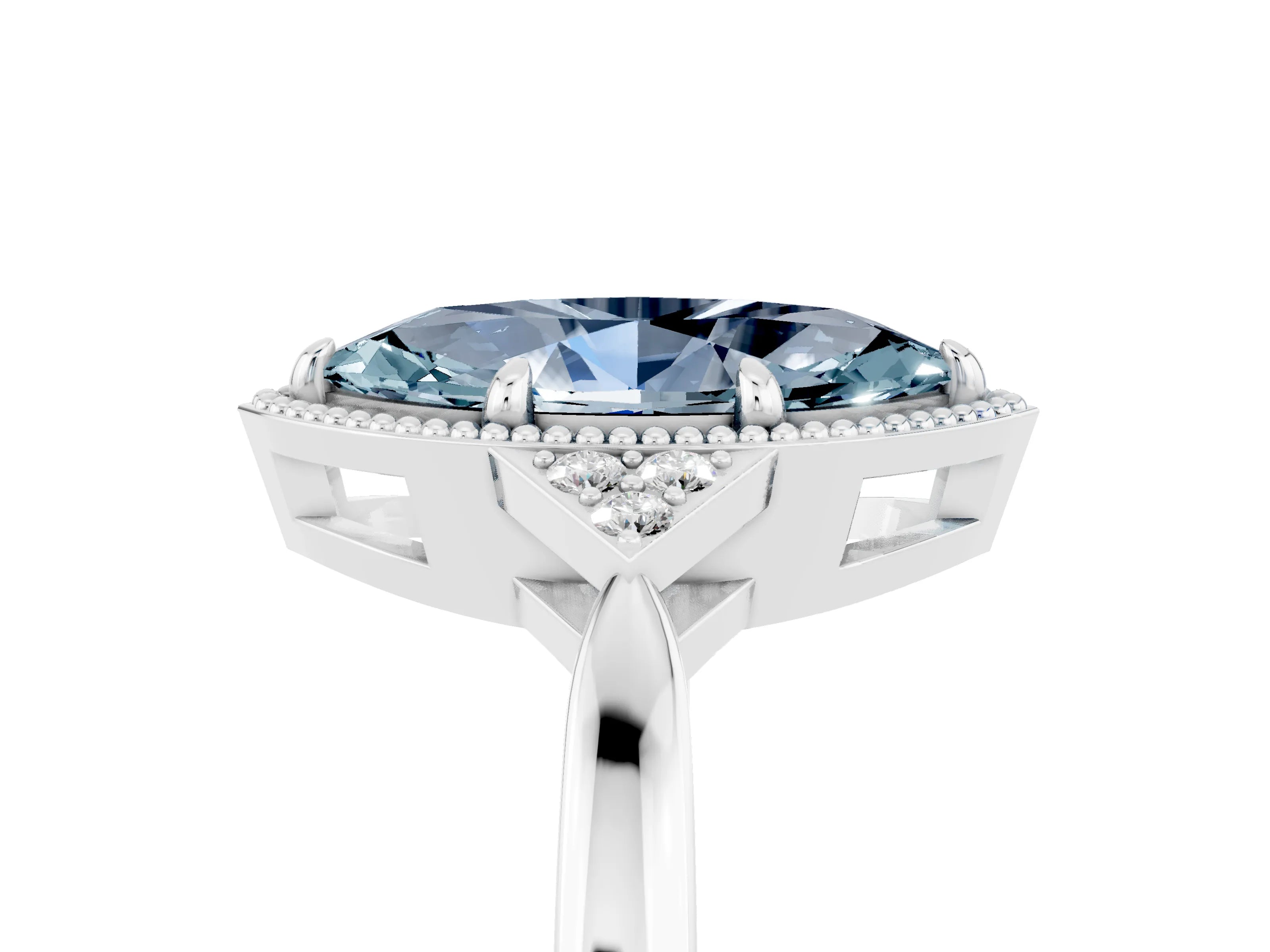 White gold Marquise Cut Aquamarine Halo Ring with Tapered Band and Four-Prong Setting_5