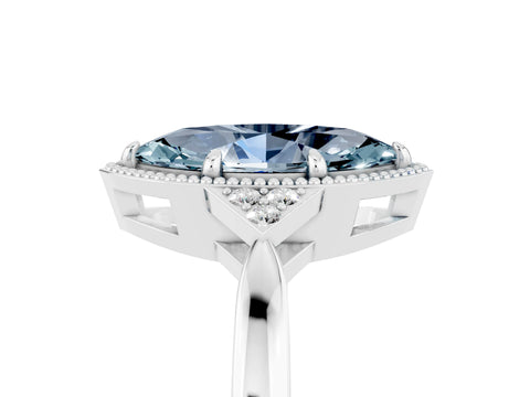 White gold Marquise Cut Aquamarine Halo Ring with Tapered Band and Four-Prong Setting_5