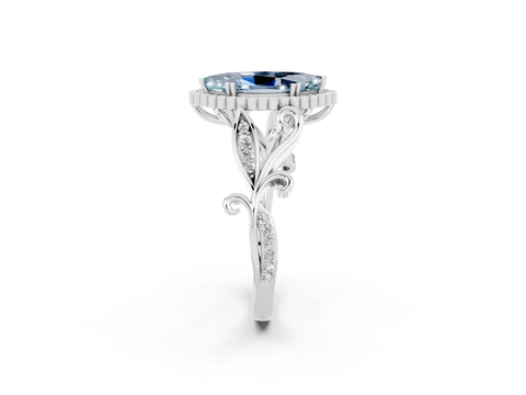 White gold Marquise Cut Aquamarine Halo Ring with Vintage Split Shank and Four-Prong Setting_26