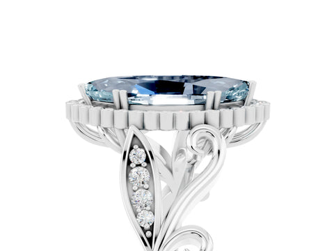 White gold Marquise Cut Aquamarine Halo Ring with Vintage Split Shank and Four-Prong Setting_29
