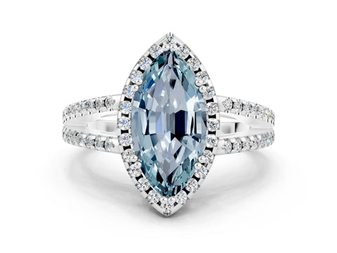 White gold Marquise Cut Aquamarine Halo Split Shank Engagement Ring_12