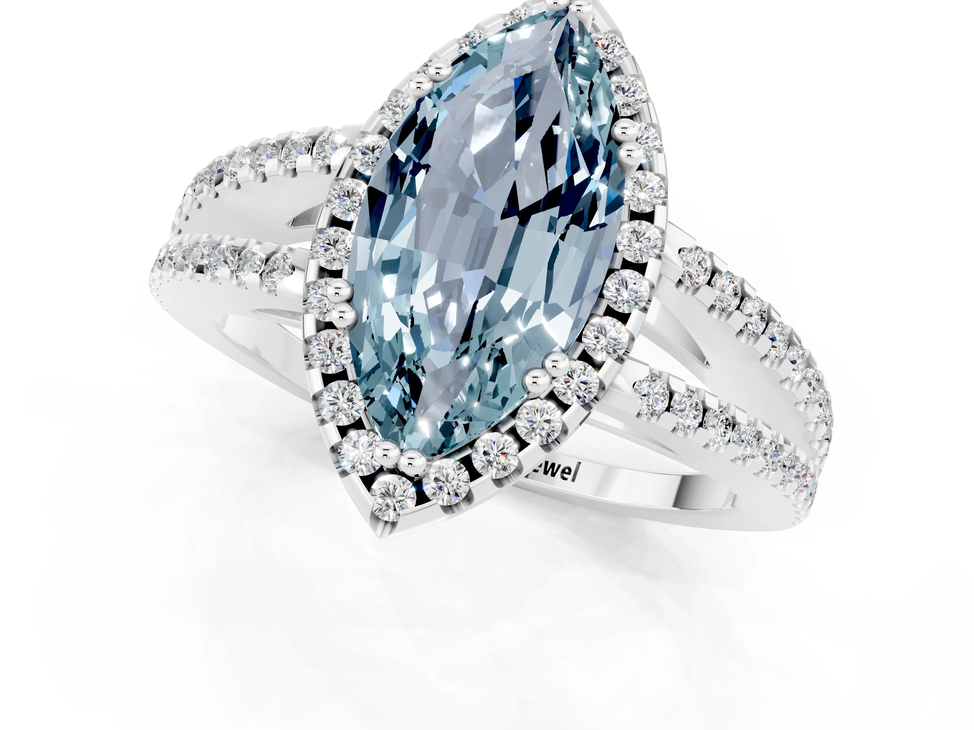 White gold Marquise Cut Aquamarine Halo Split Shank Engagement Ring_13