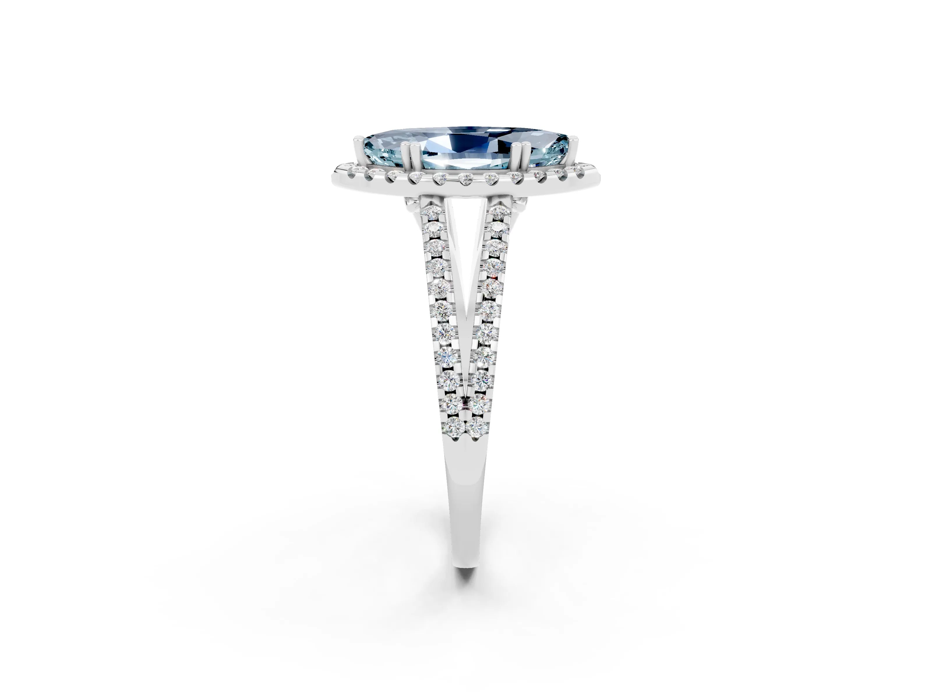 White gold Marquise Cut Aquamarine Halo Split Shank Engagement Ring_14