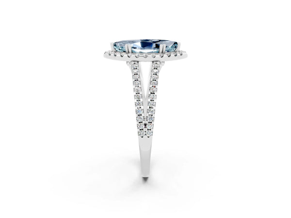 White gold Marquise Cut Aquamarine Halo Split Shank Engagement Ring