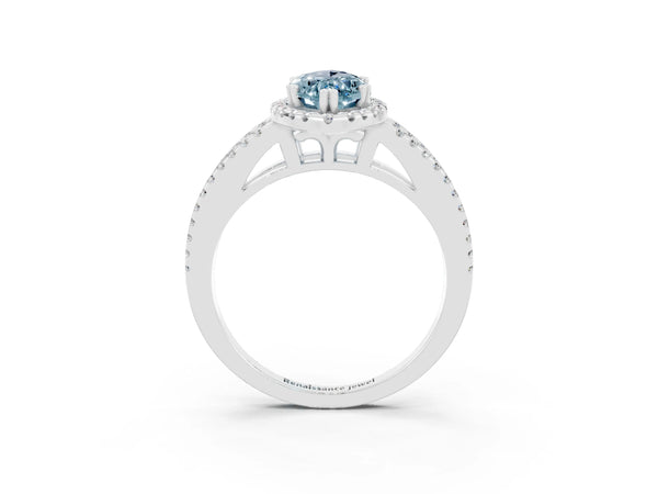 Silver Marquise Cut Aquamarine Halo Split Shank Engagement Ring