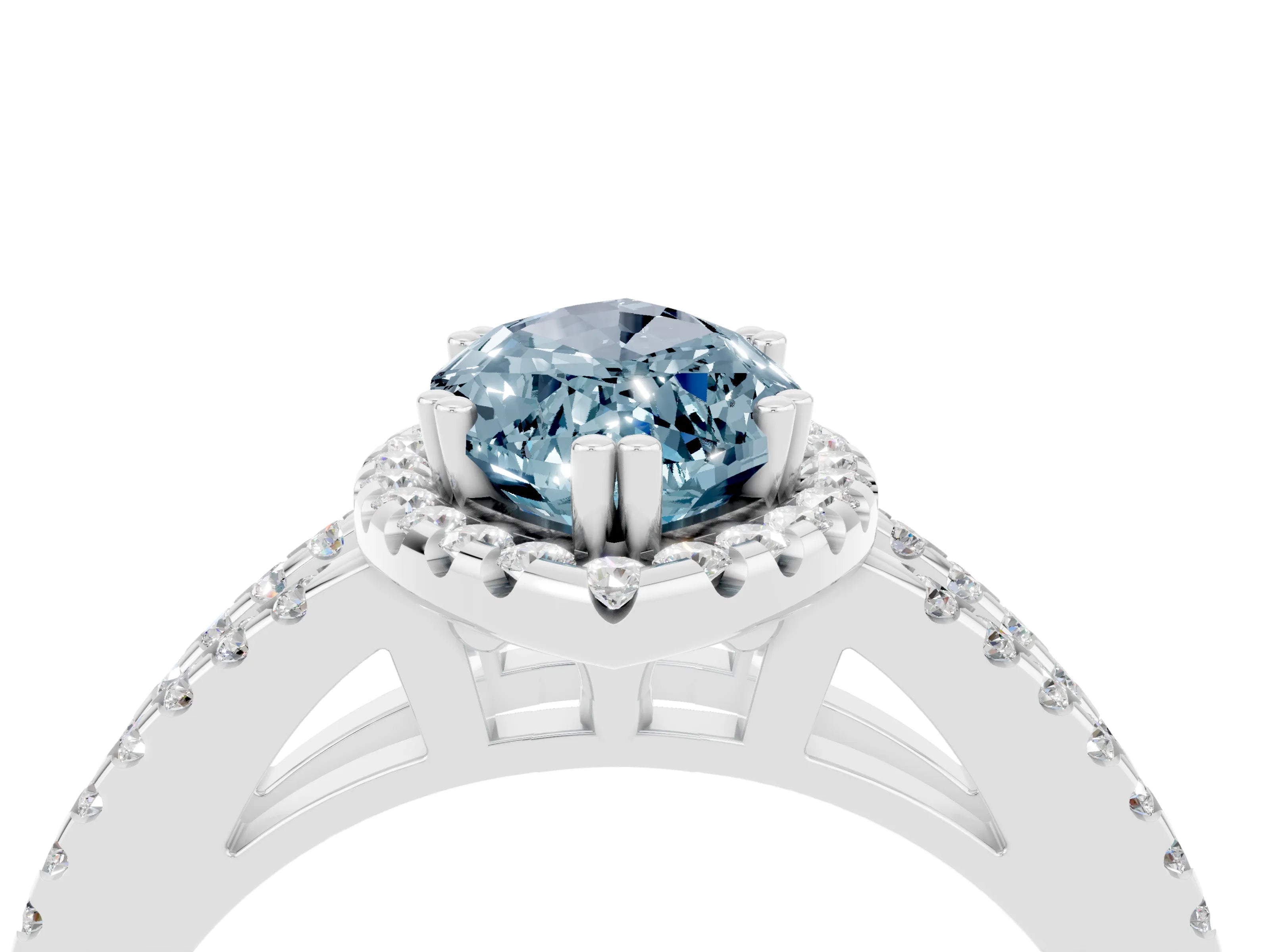 White gold Marquise Cut Aquamarine Halo Split Shank Engagement Ring_16
