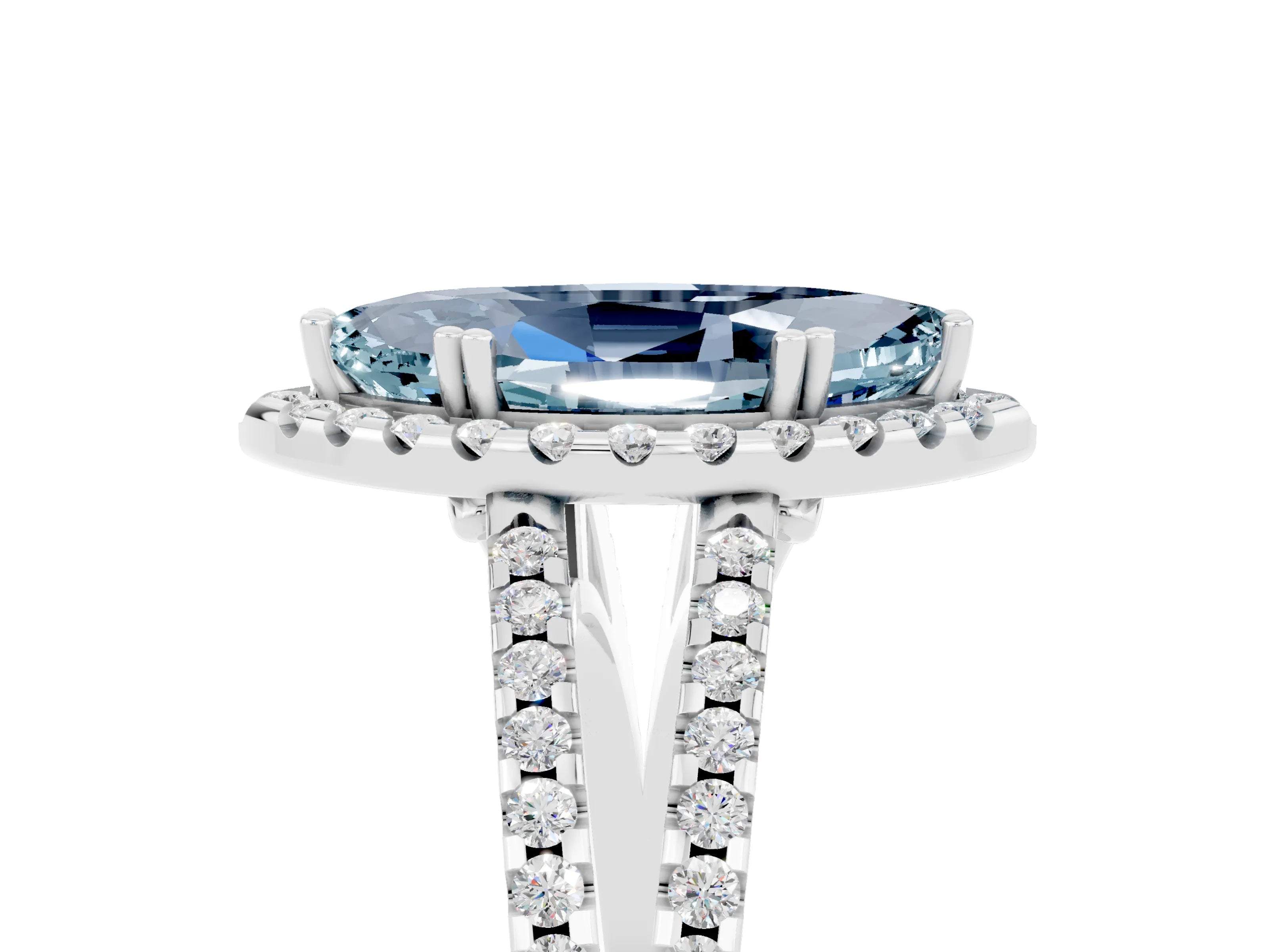 White gold Marquise Cut Aquamarine Halo Split Shank Engagement Ring_17