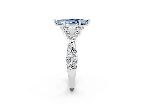 White gold Marquise Cut Aquamarine Halo Twist Band Solitaire Prong Setting Ring_2