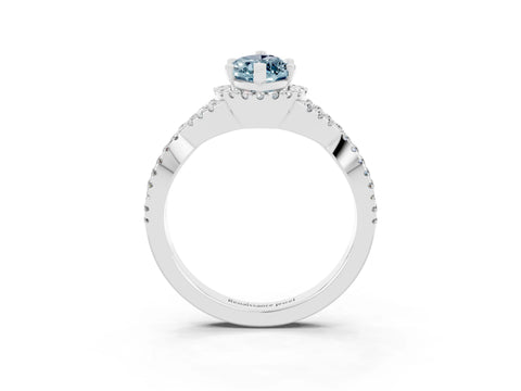 White gold Marquise Cut Aquamarine Halo Twist Band Solitaire Prong Setting Ring_3